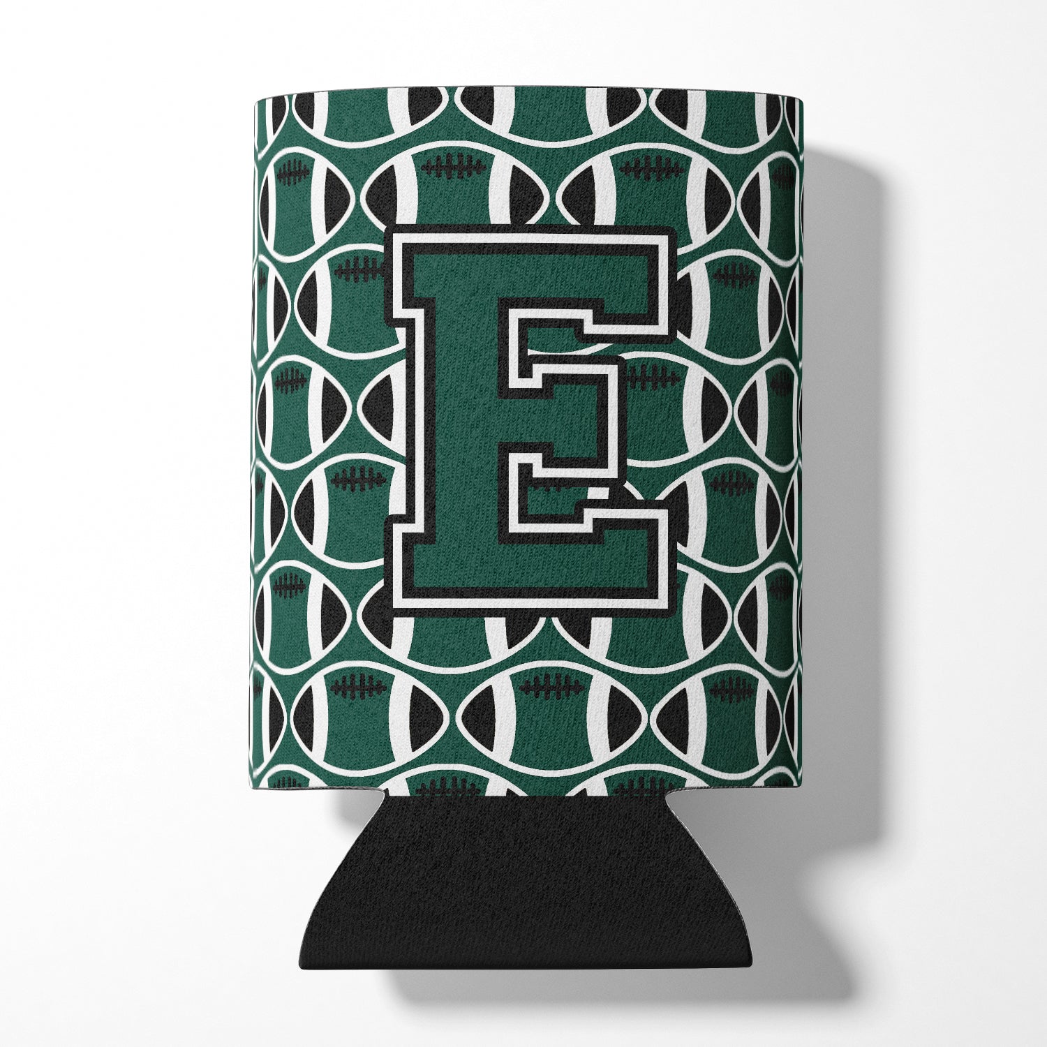 Letter E Football Green and White Can or Bottle Hugger CJ1071-ECC.