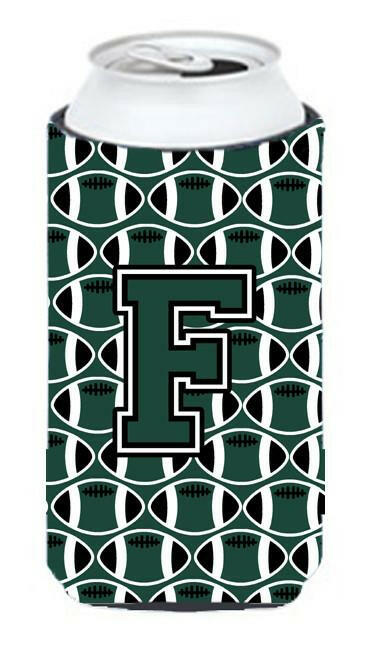 Letter F Football Green and White Tall Boy Beverage Insulator Hugger CJ1071-FTBC by Caroline's Treasures