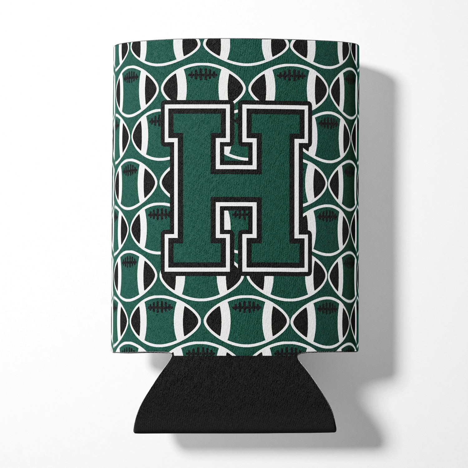 Letter H Football Green and White Can or Bottle Hugger CJ1071-HCC.