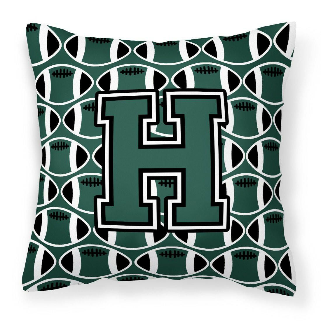 Letter H Football Green and White Fabric Decorative Pillow CJ1071-HPW1414 by Caroline&#39;s Treasures