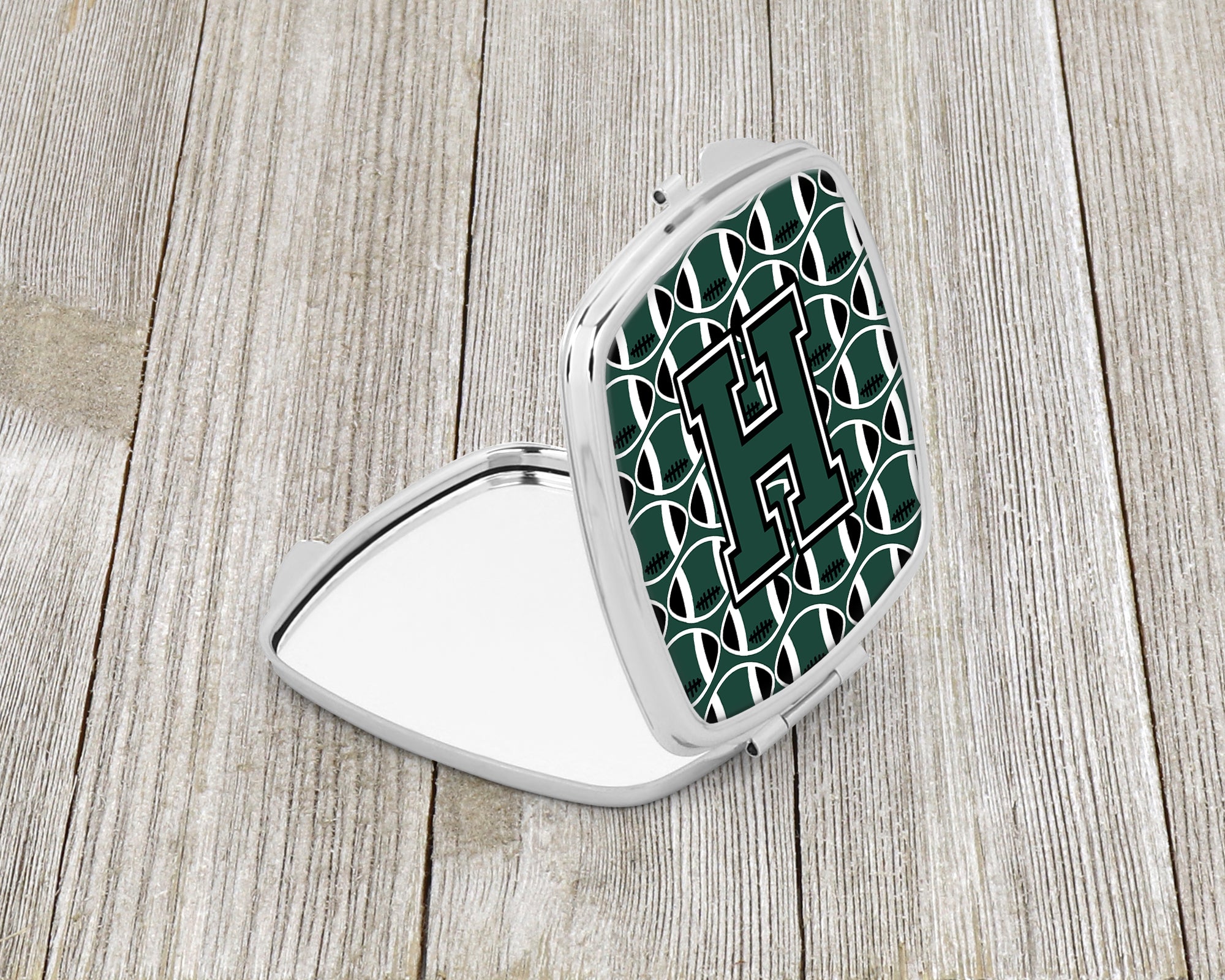 Letter H Football Green and White Compact Mirror CJ1071-HSCM  the-store.com.