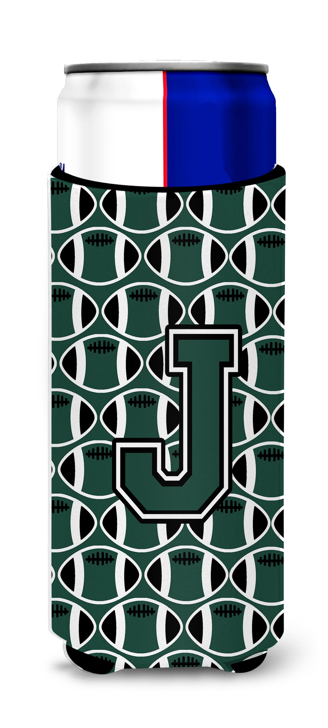 Letter J Football Green and White Ultra Beverage Insulators for slim cans CJ1071-JMUK.