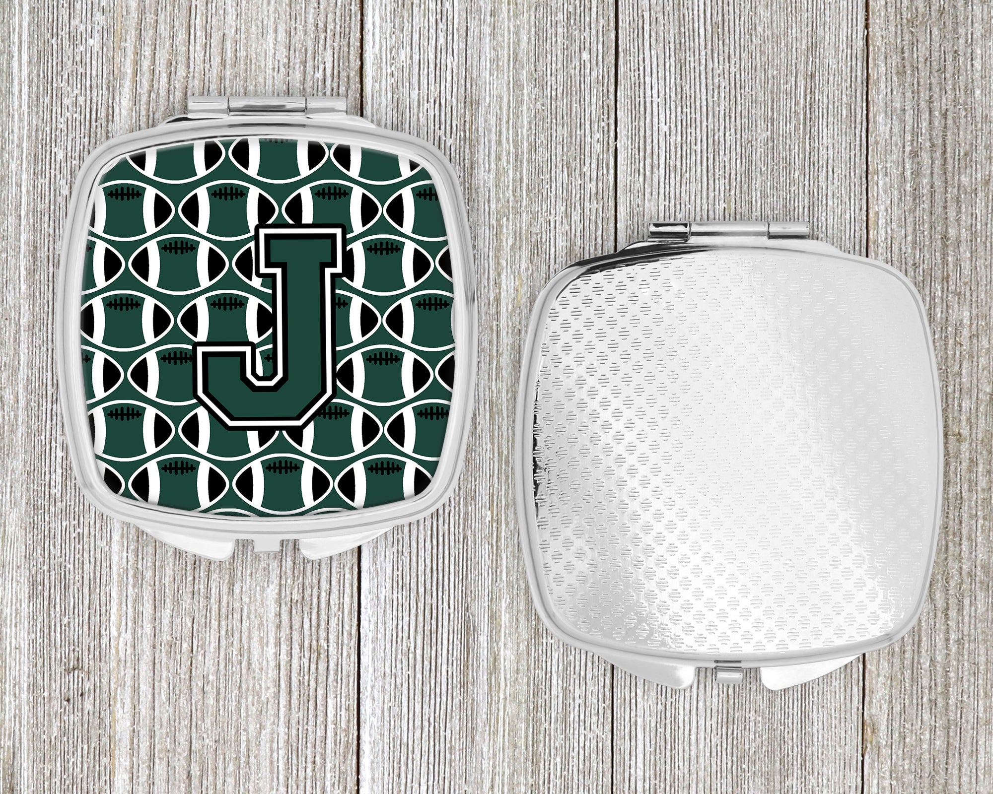 Letter J Football Green and White Compact Mirror CJ1071-JSCM  the-store.com.