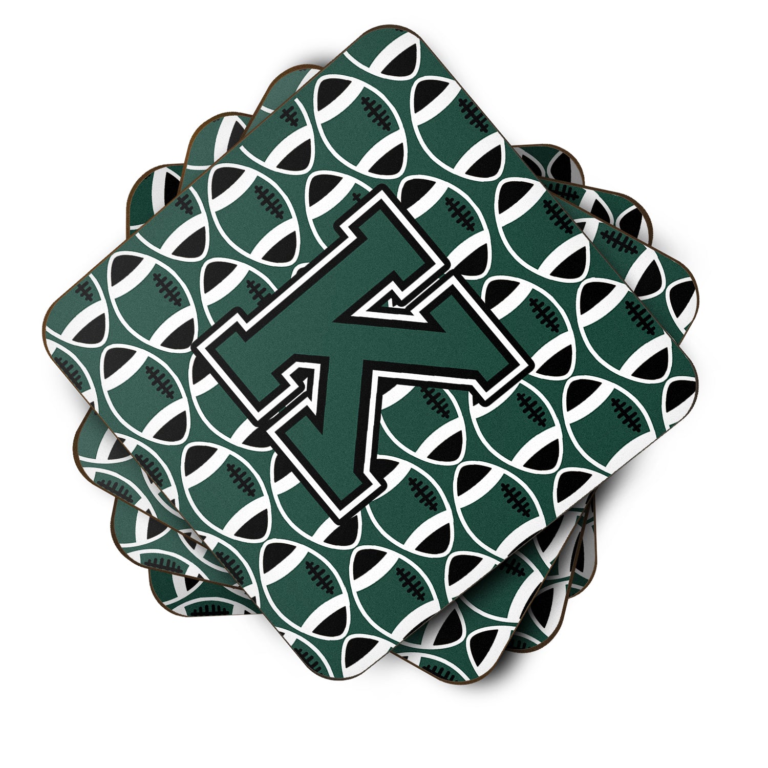 Letter K Football Green and White Foam Coaster Set of 4 CJ1071-KFC - the-store.com