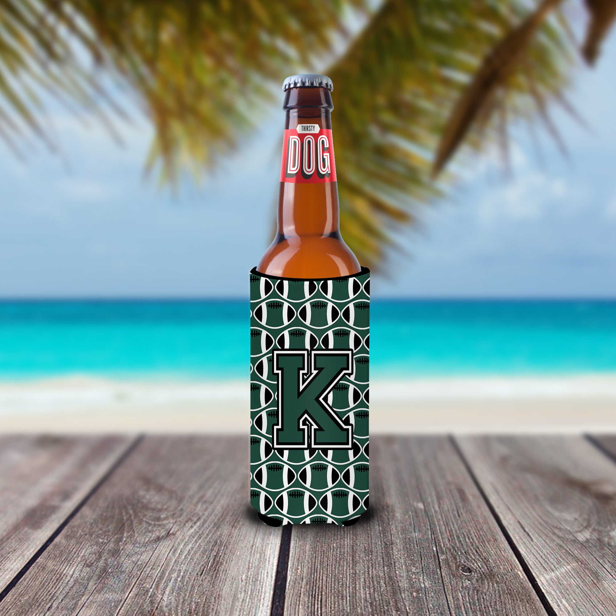 Letter K Football Green and White Ultra Beverage Insulators for slim cans CJ1071-KMUK.