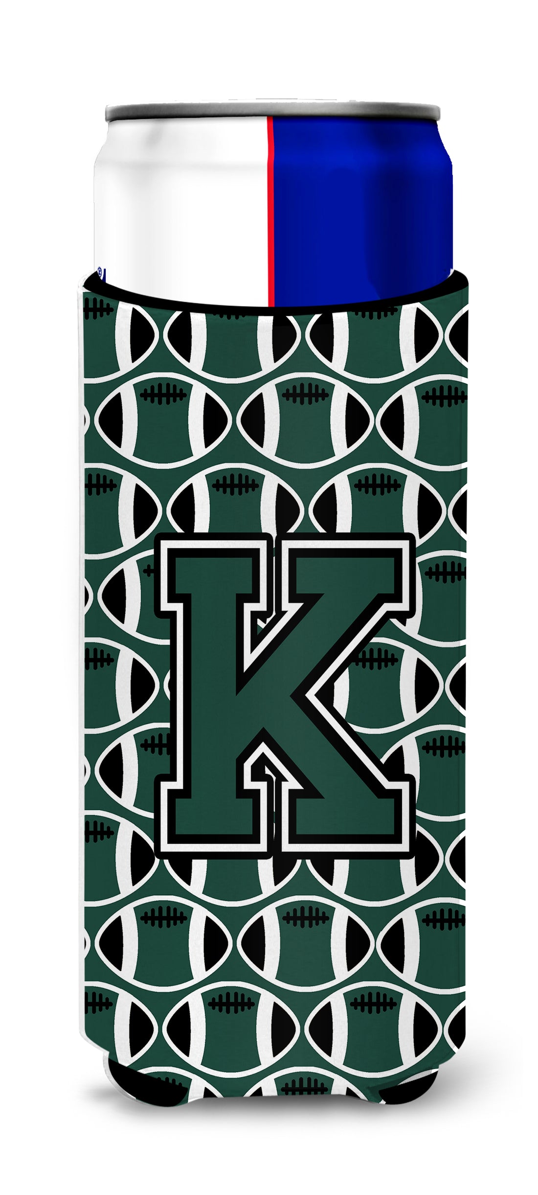 Letter K Football Green and White Ultra Beverage Insulators for slim cans CJ1071-KMUK.