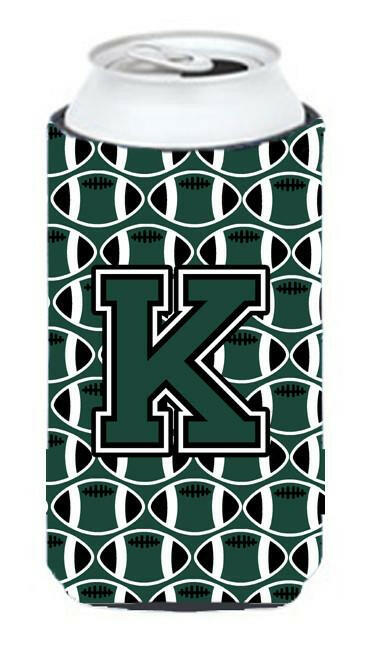 Letter K Football Green and White Tall Boy Beverage Insulator Hugger CJ1071-KTBC by Caroline's Treasures