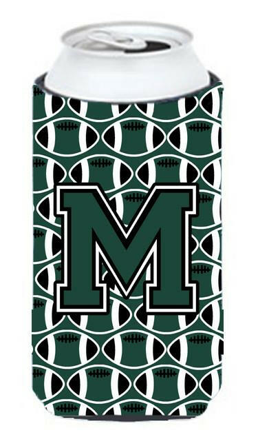 Letter M Football Green and White Tall Boy Beverage Insulator Hugger CJ1071-MTBC by Caroline's Treasures