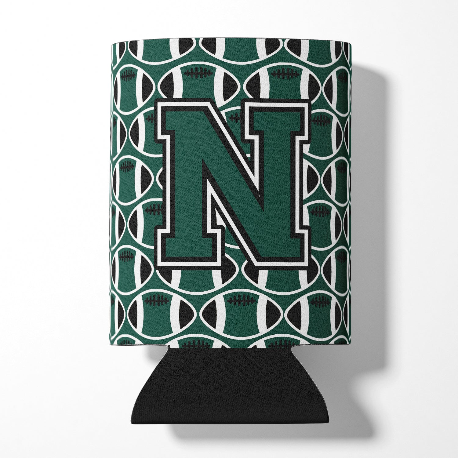 Letter N Football Green and White Can or Bottle Hugger CJ1071-NCC.