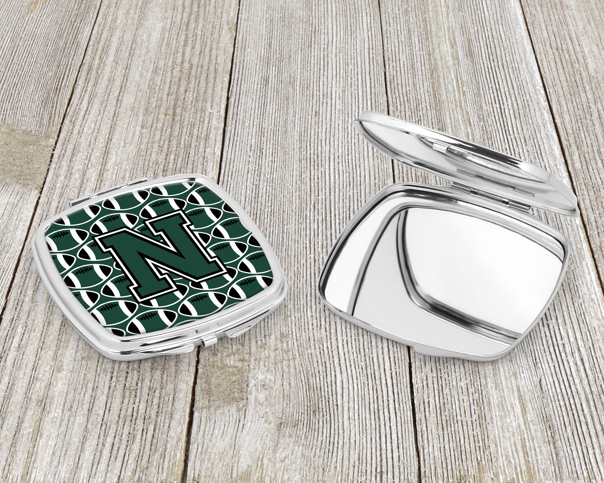 Letter N Football Green and White Compact Mirror CJ1071-NSCM  the-store.com.