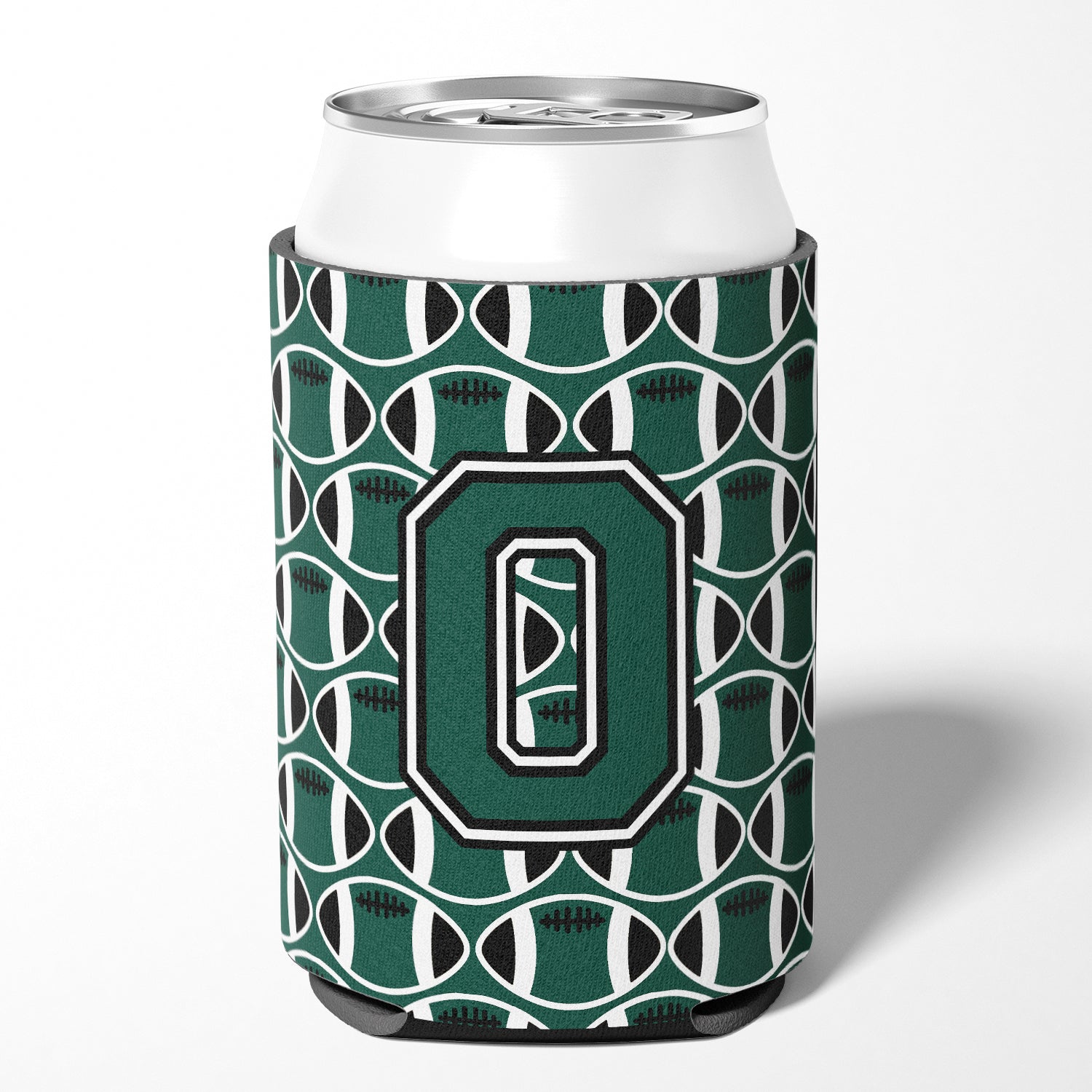 Letter O Football Green and White Can or Bottle Hugger CJ1071-OCC.