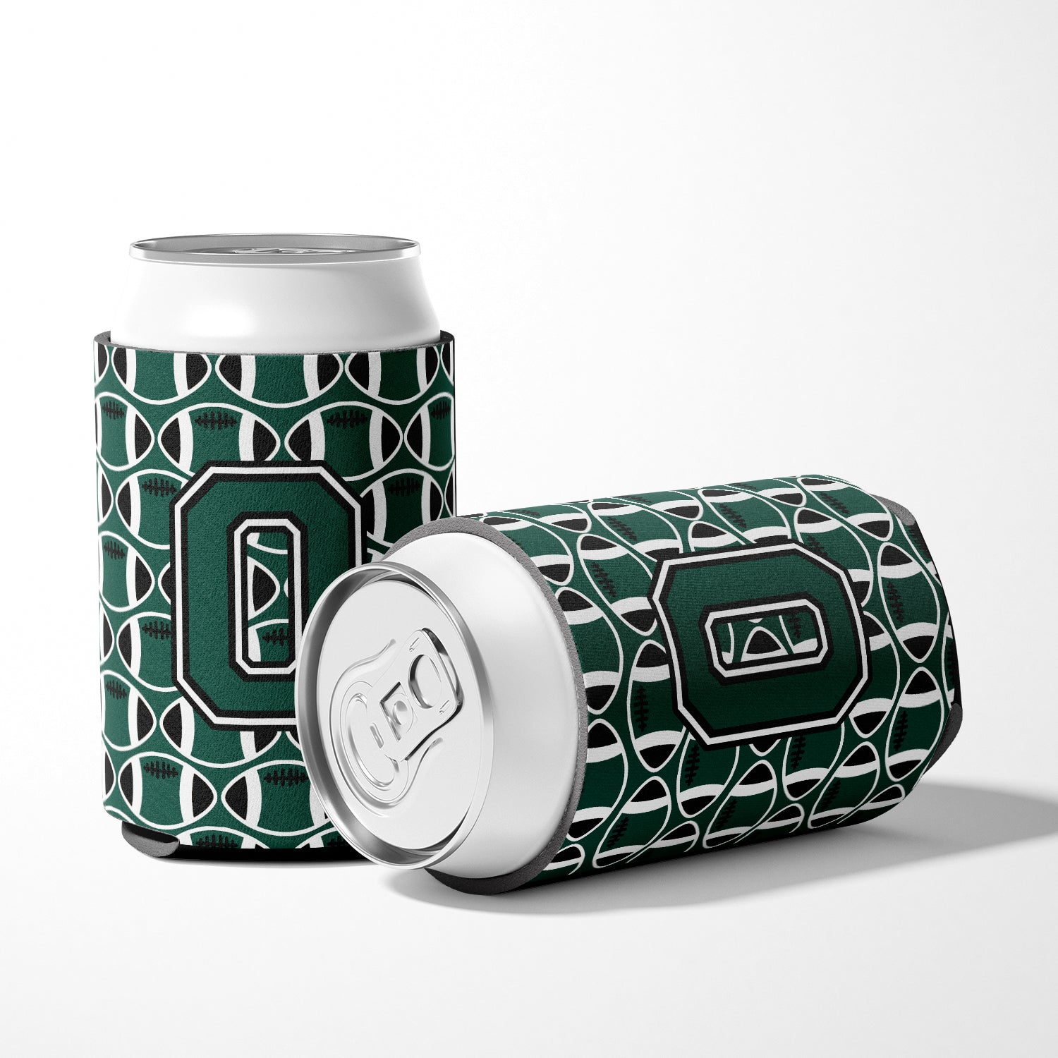 Letter O Football Green and White Can or Bottle Hugger CJ1071-OCC.