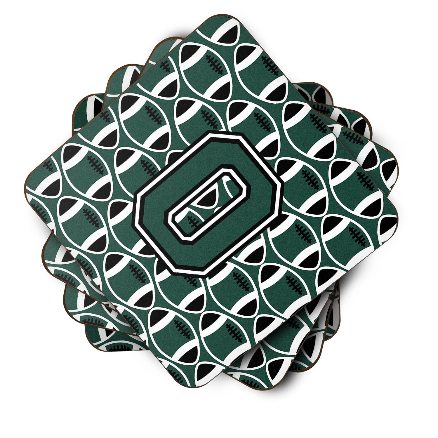 Letter O Football Green and White Foam Coaster Set of 4 CJ1071-OFC - the-store.com