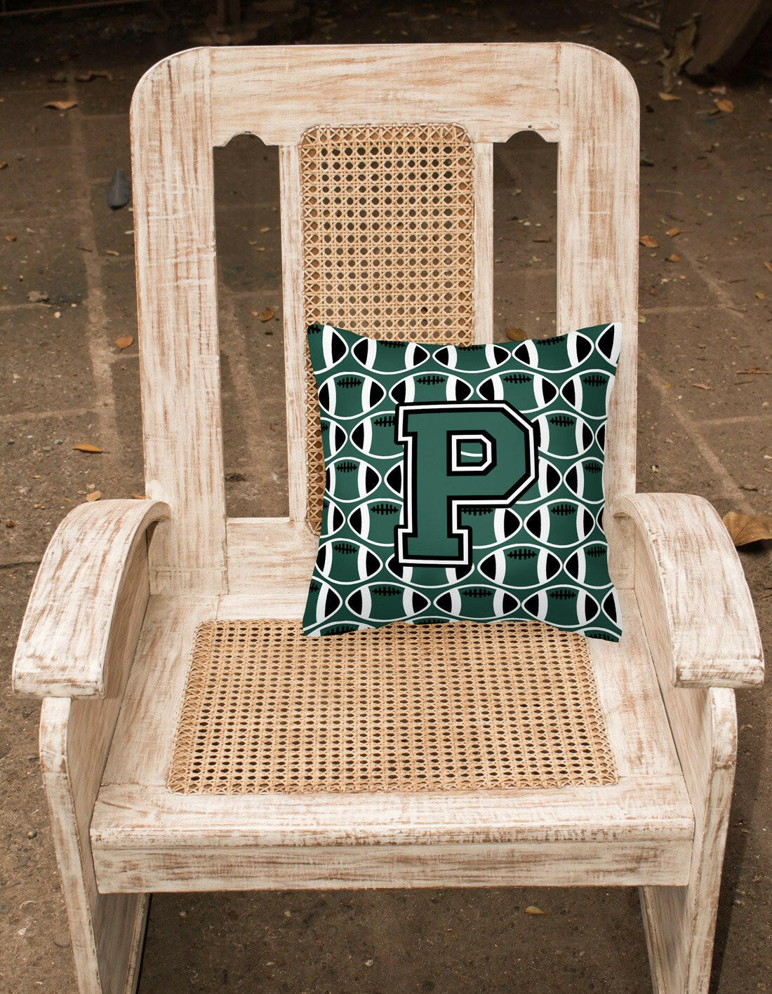 Letter P Football Green and White Fabric Decorative Pillow CJ1071-PPW1414 by Caroline's Treasures