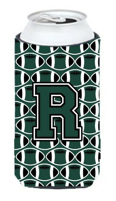 Letter R Football Green and White Tall Boy Beverage Insulator Hugger CJ1071-RTBC by Caroline's Treasures