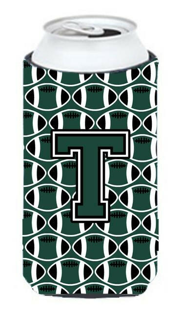 Letter T Football Green and White Tall Boy Beverage Insulator Hugger CJ1071-TTBC by Caroline&#39;s Treasures