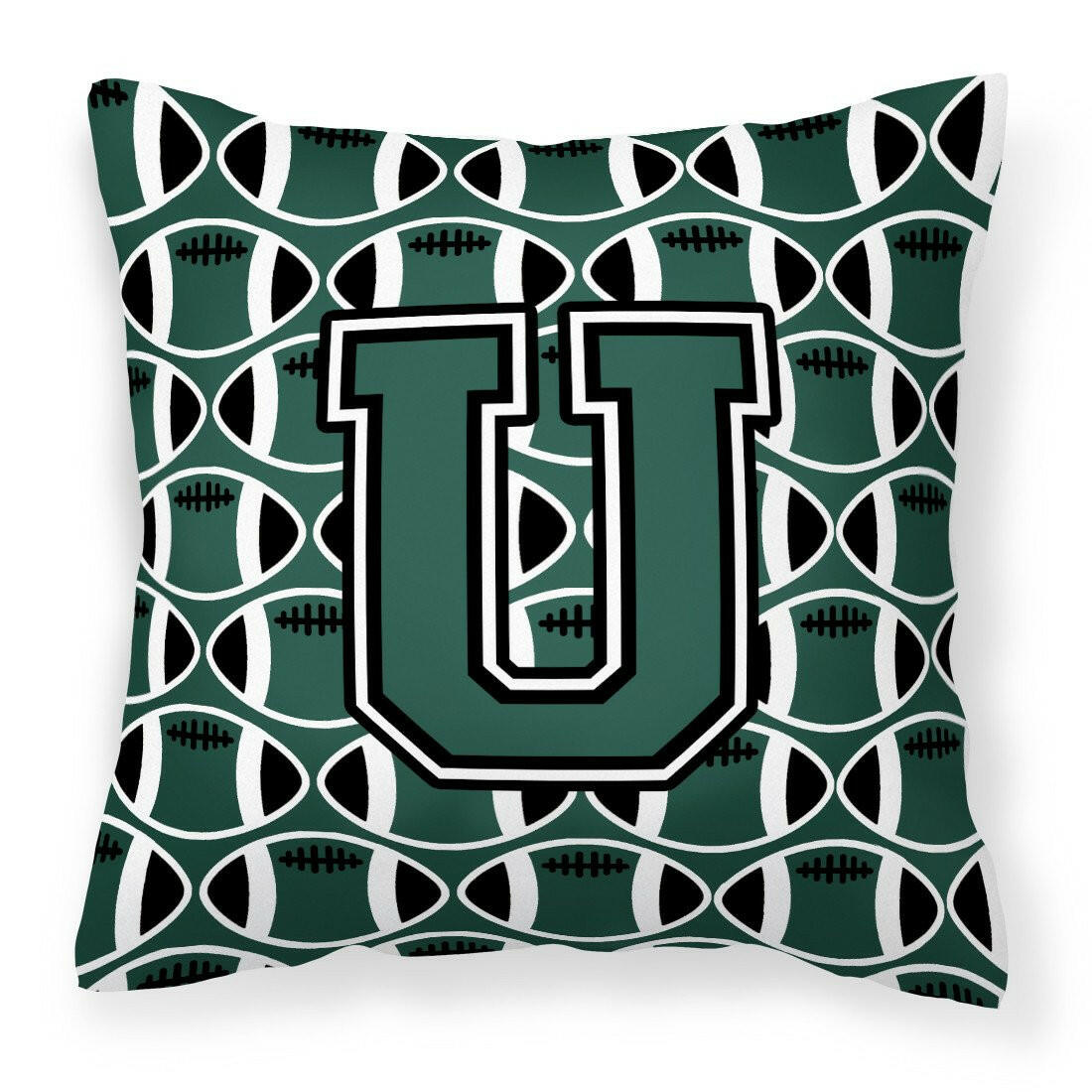 Letter U Football Green and White Fabric Decorative Pillow CJ1071-UPW1414 by Caroline's Treasures