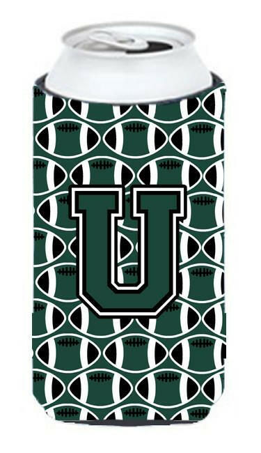 Letter U Football Green and White Tall Boy Beverage Insulator Hugger CJ1071-UTBC by Caroline's Treasures