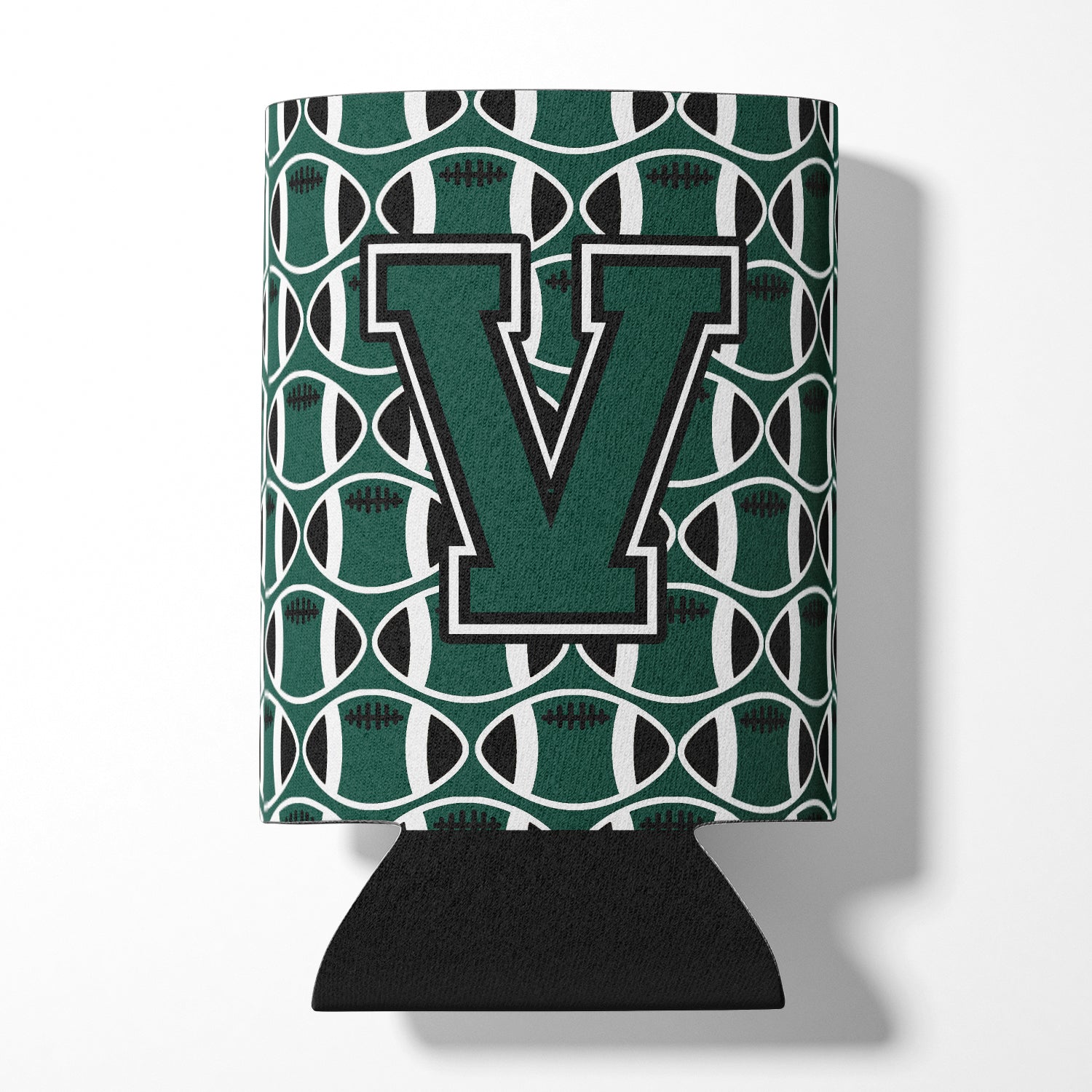 Letter V Football Green and White Can or Bottle Hugger CJ1071-VCC.