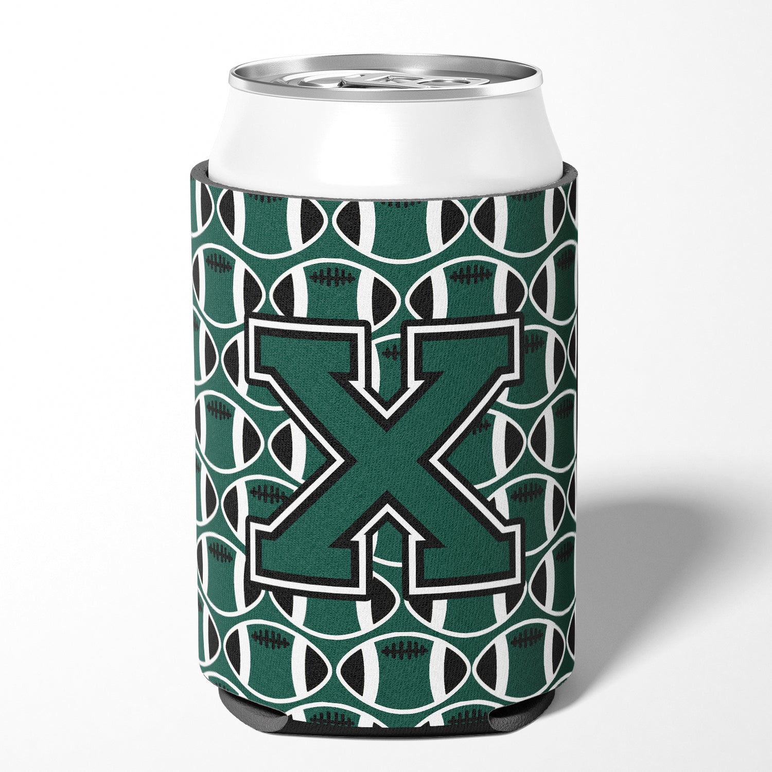 Letter X Football Green and White Can or Bottle Hugger CJ1071-XCC.