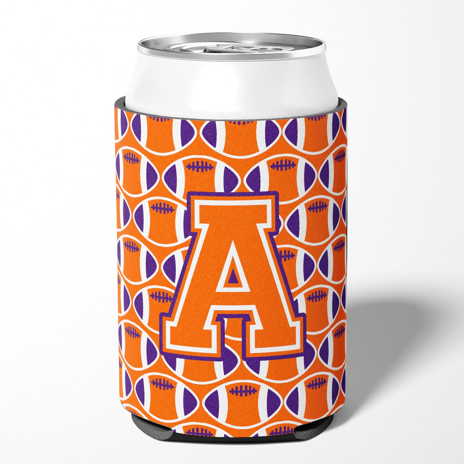 Letter A Football Orange, White and Regalia Can or Bottle Hugger CJ1072-ACC.