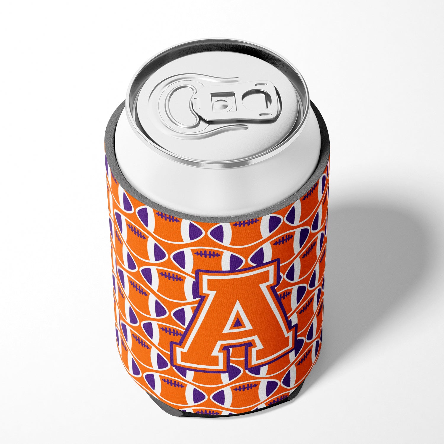 Letter A Football Orange, White and Regalia Can or Bottle Hugger CJ1072-ACC.