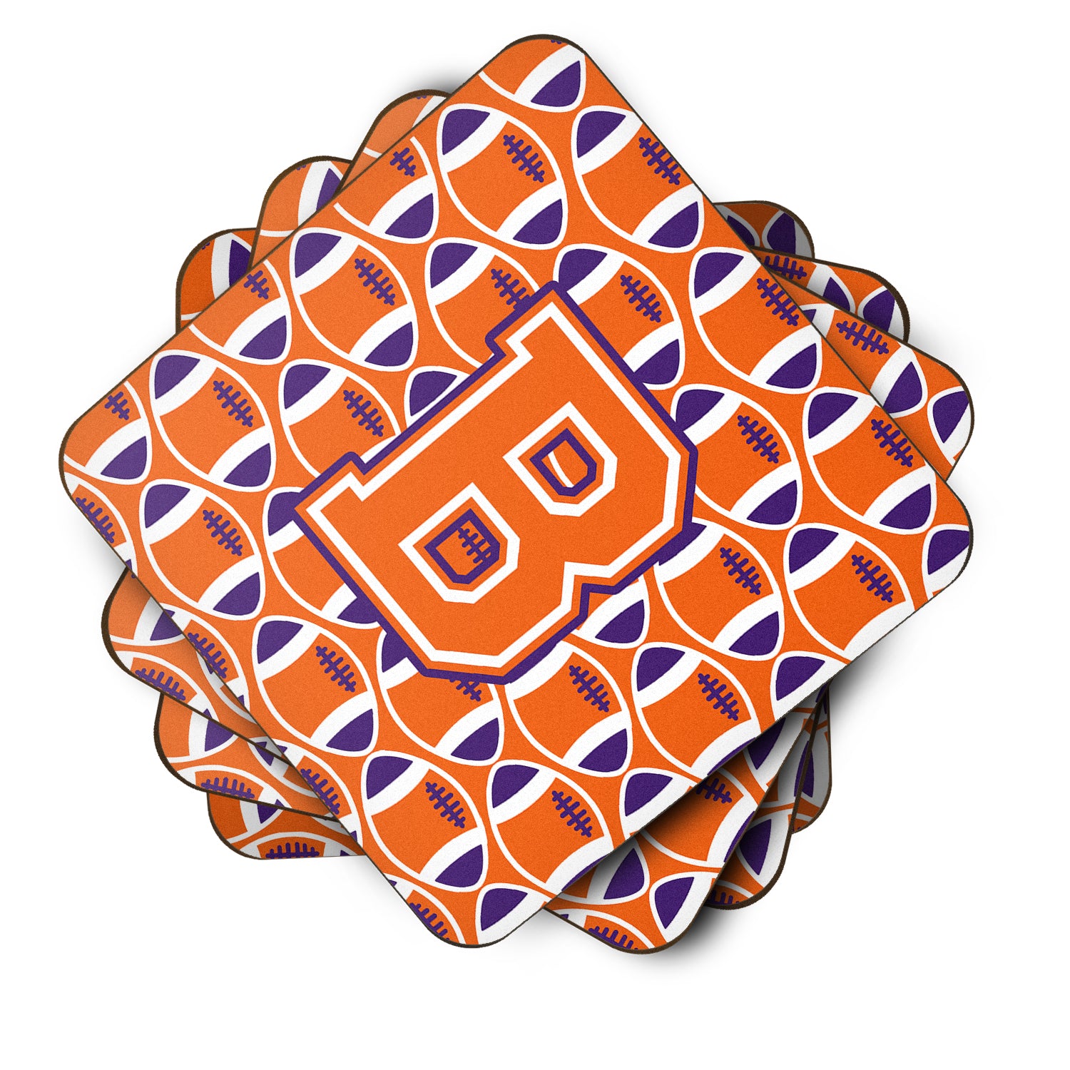 Letter B Football Orange, White and Regalia Foam Coaster Set of 4 CJ1072-BFC - the-store.com