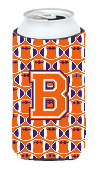 Letter B Football Orange, White and Regalia Tall Boy Beverage Insulator Hugger CJ1072-BTBC by Caroline&#39;s Treasures