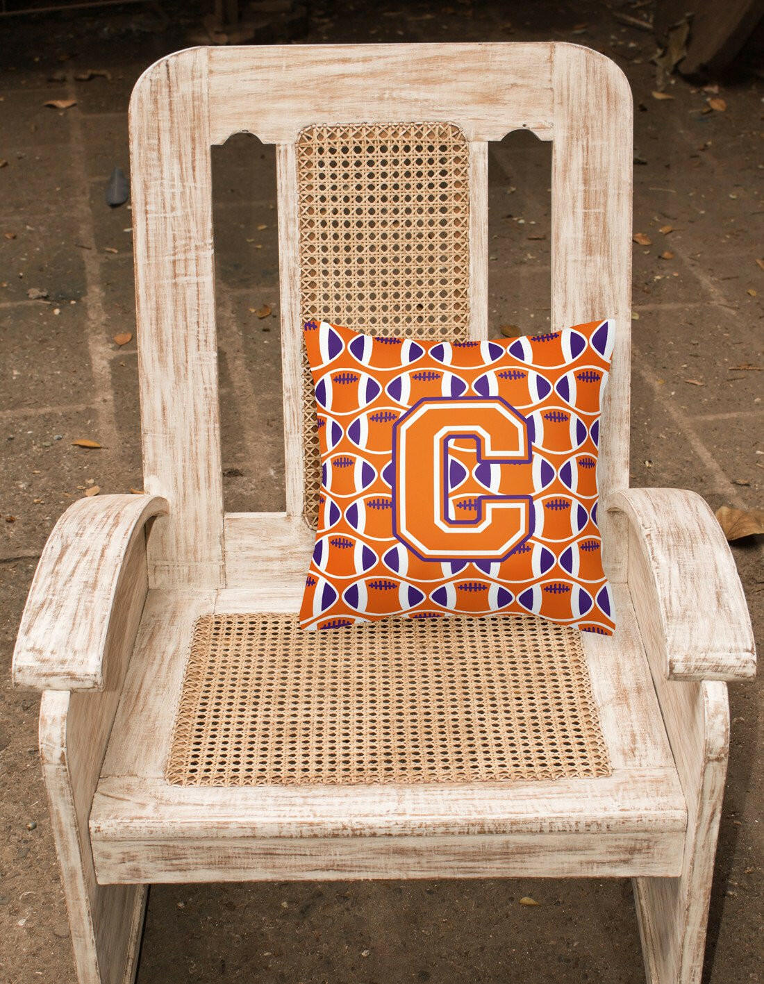 Letter C Football Orange, White and Regalia Fabric Decorative Pillow CJ1072-CPW1414 by Caroline's Treasures