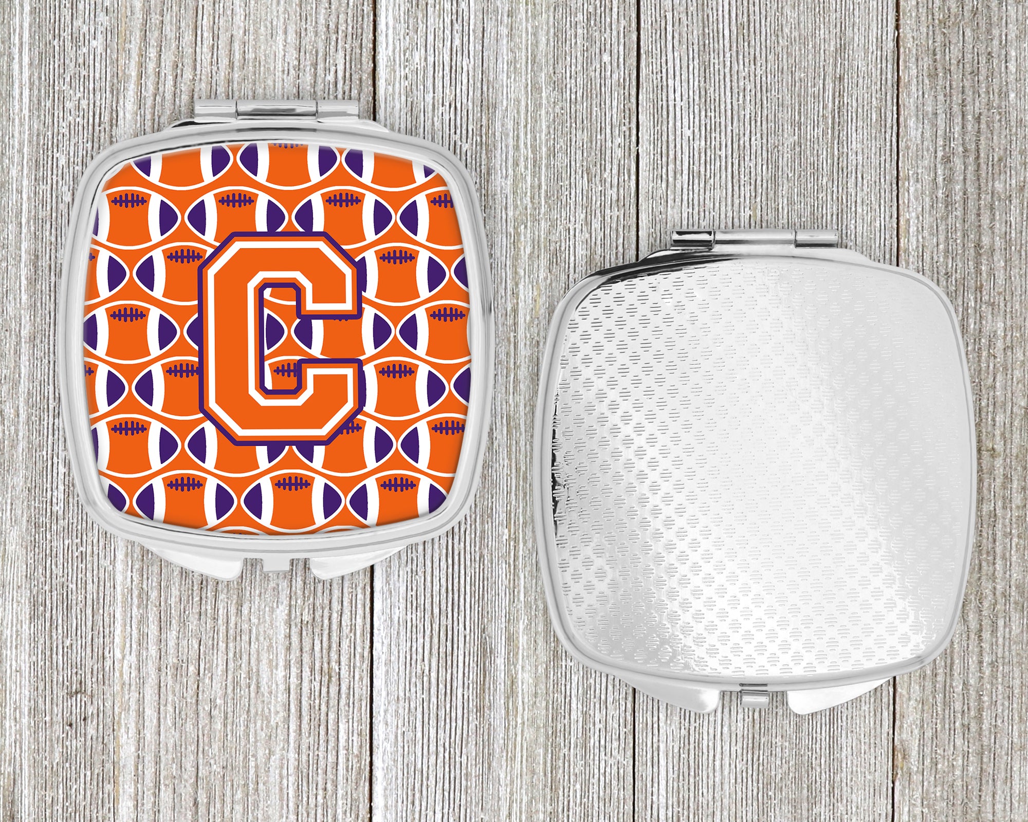 Letter C Football Orange, White and Regalia Compact Mirror CJ1072-CSCM  the-store.com.