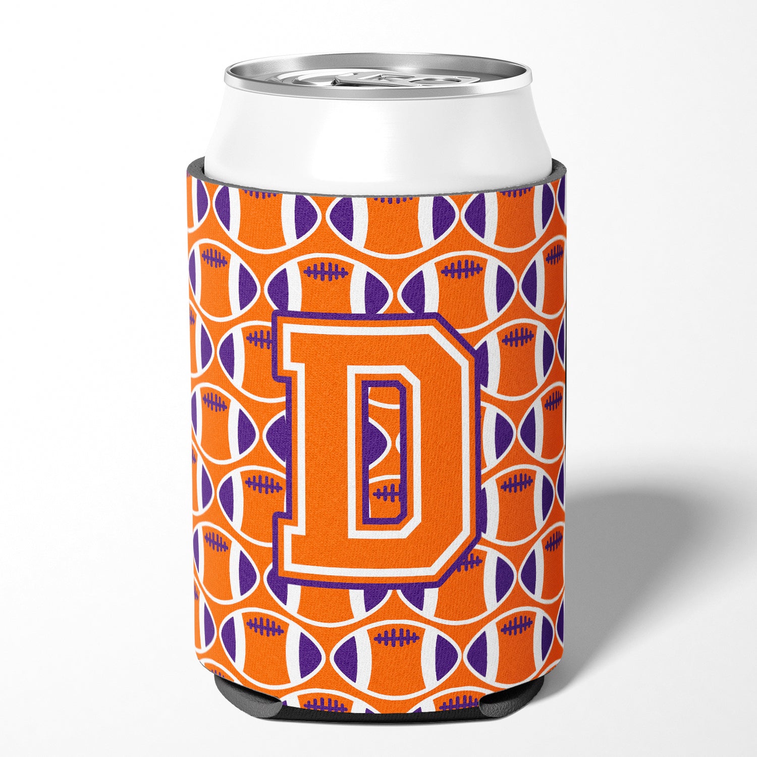 Letter D Football Orange, White and Regalia Can or Bottle Hugger CJ1072-DCC.