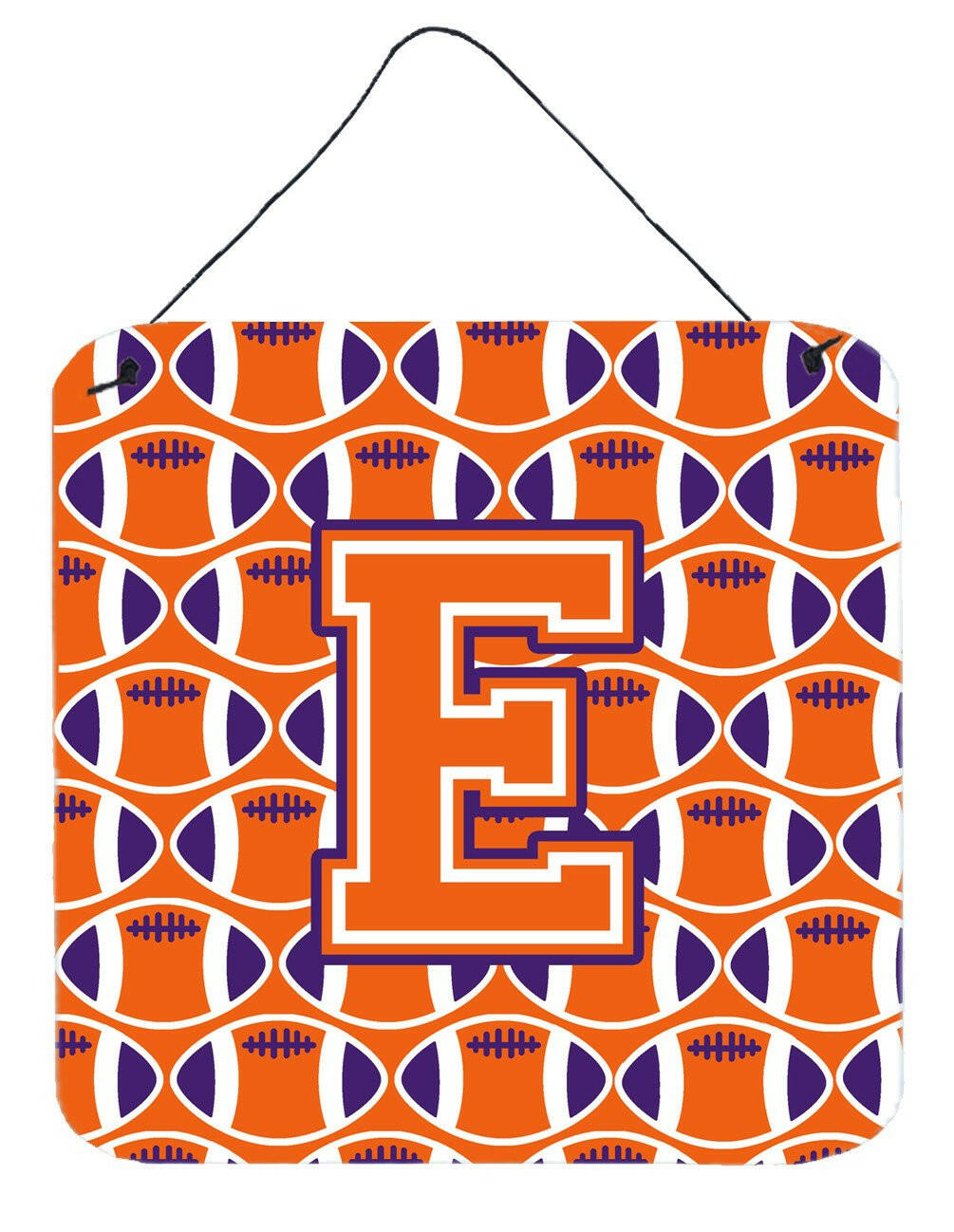 Letter E Football Orange, White and Regalia Wall or Door Hanging Prints CJ1072-EDS66 by Caroline's Treasures