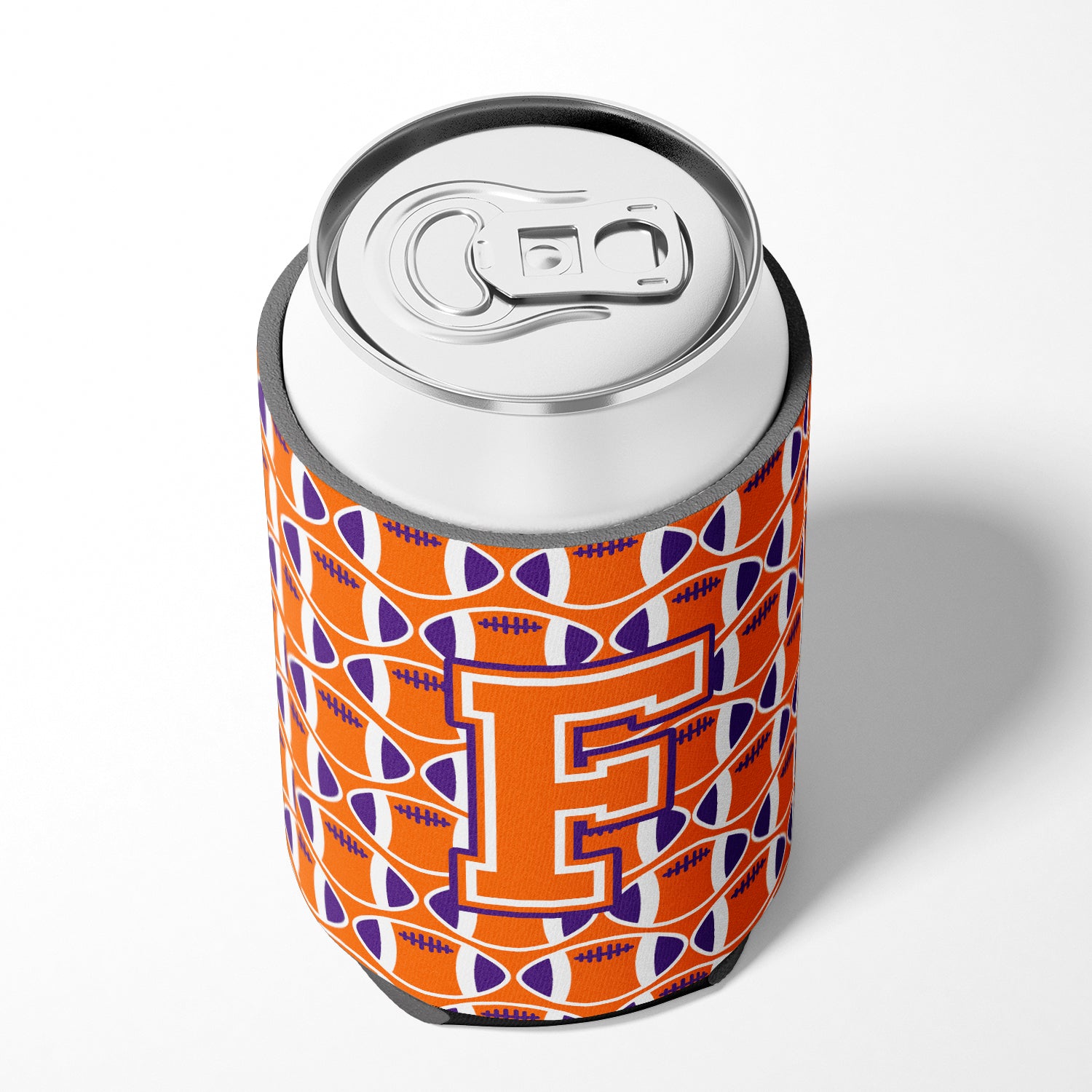 Letter F Football Orange, White and Regalia Can or Bottle Hugger CJ1072-FCC.