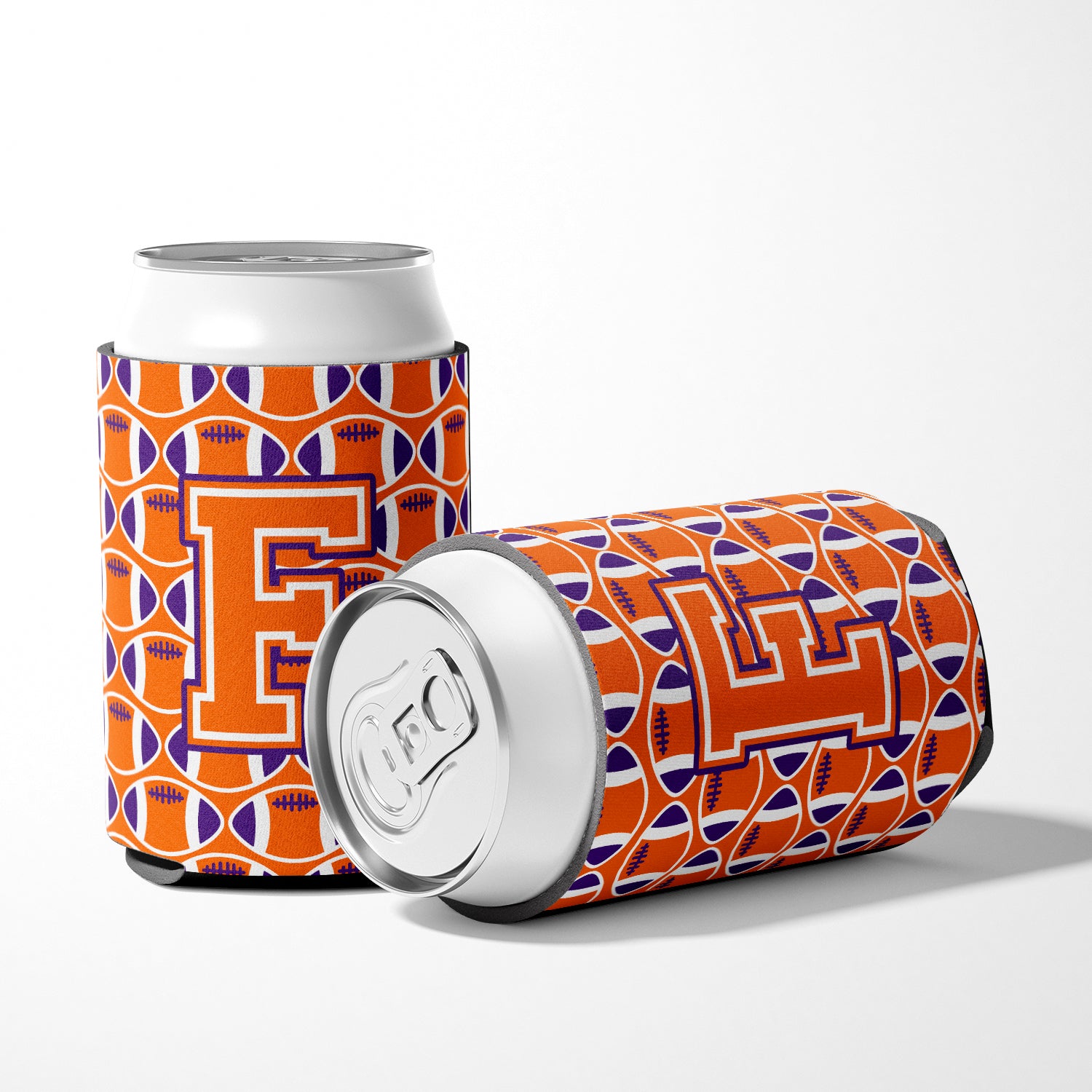 Letter F Football Orange, White and Regalia Can or Bottle Hugger CJ1072-FCC.