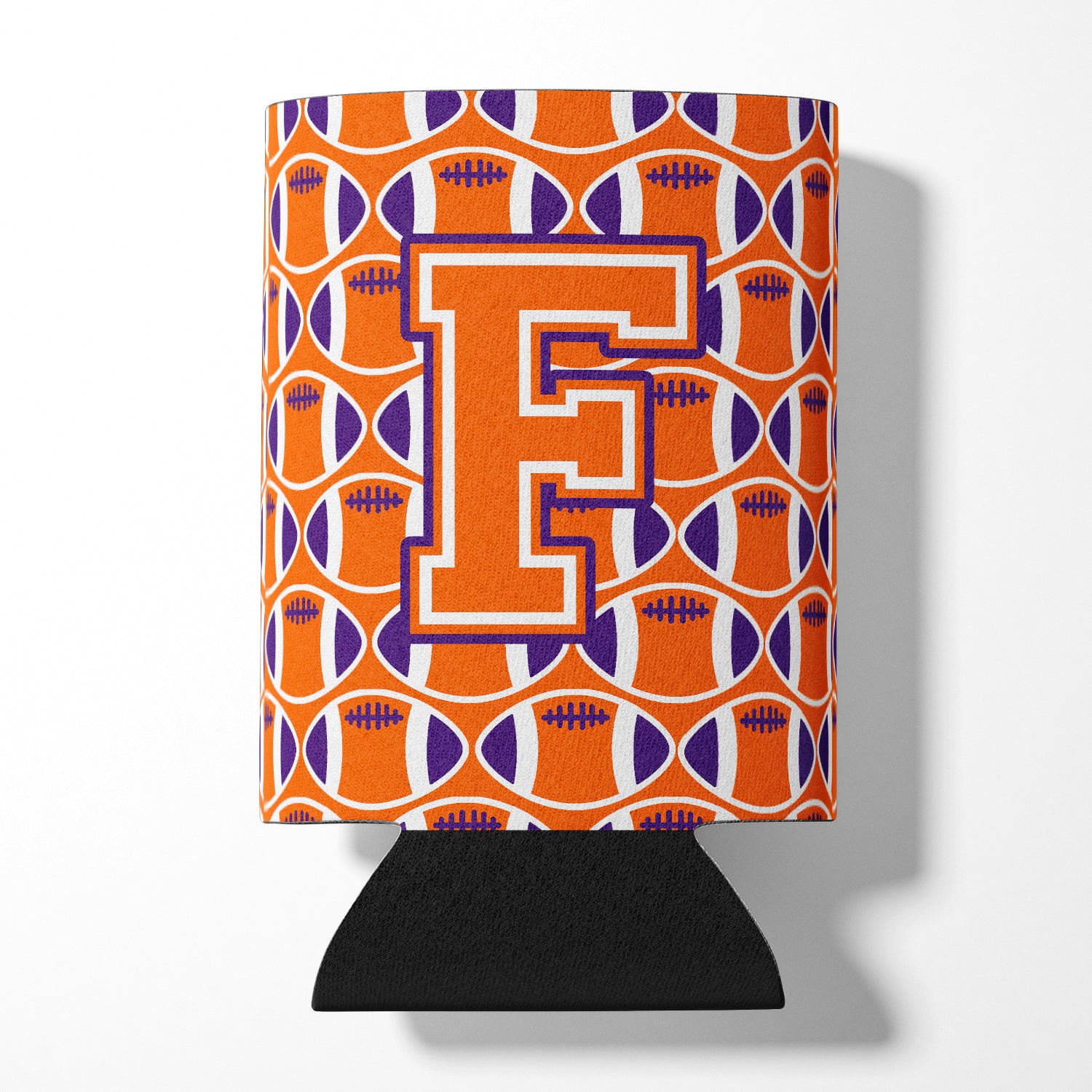 Letter F Football Orange, White and Regalia Can or Bottle Hugger CJ1072-FCC.