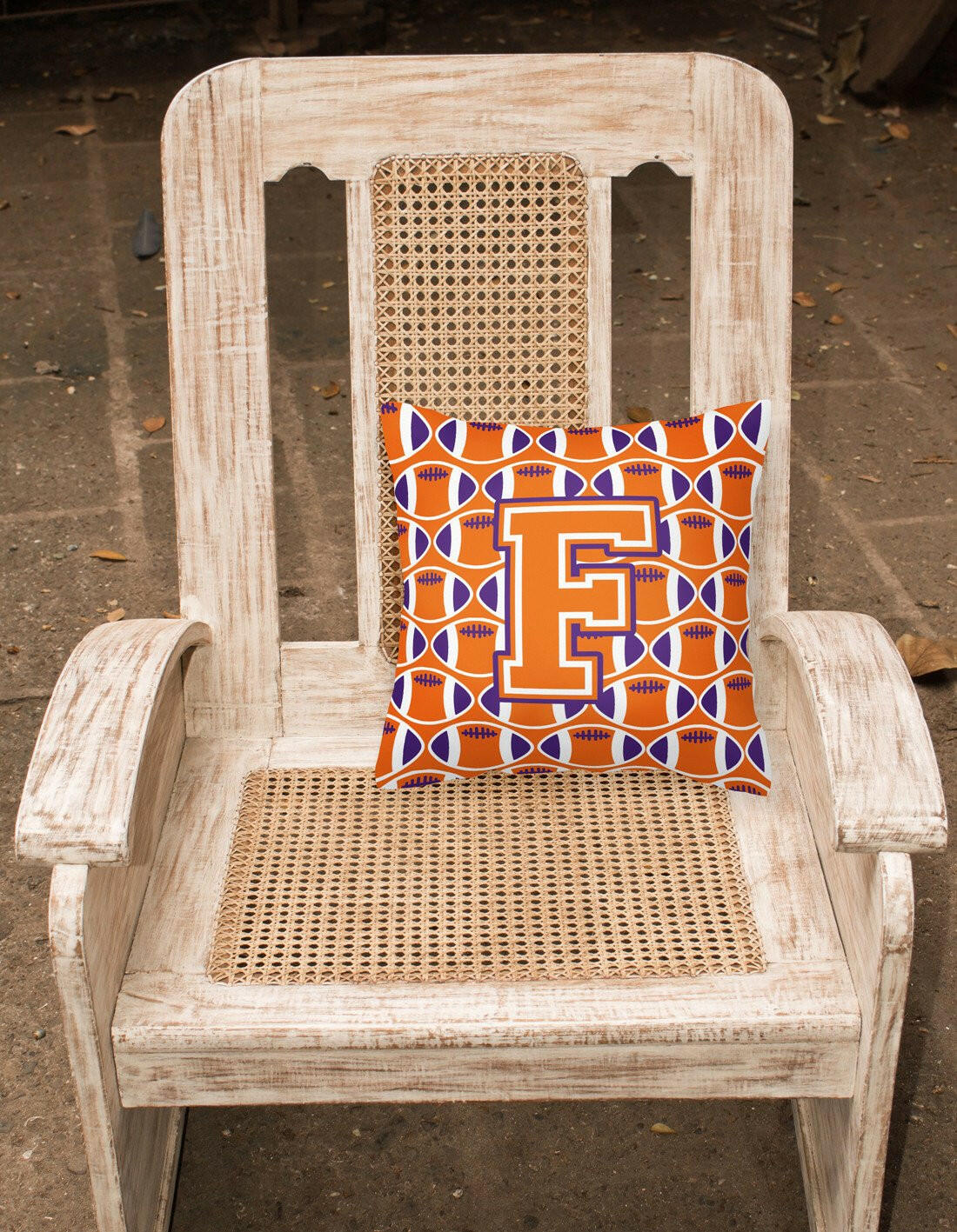 Letter F Football Orange, White and Regalia Fabric Decorative Pillow CJ1072-FPW1414 by Caroline's Treasures