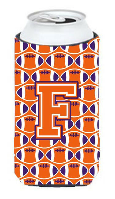 Letter F Football Orange, White and Regalia Tall Boy Beverage Insulator Hugger CJ1072-FTBC by Caroline's Treasures