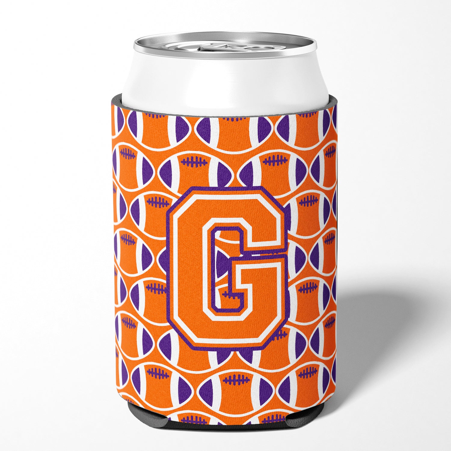 Letter G Football Orange, White and Regalia Can or Bottle Hugger CJ1072-GCC.