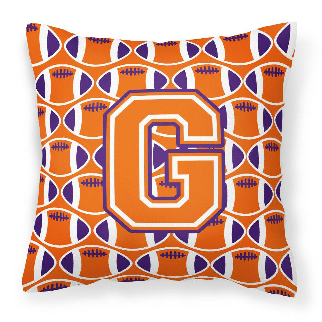 Letter G Football Orange, White and Regalia Fabric Decorative Pillow CJ1072-GPW1414 by Caroline's Treasures