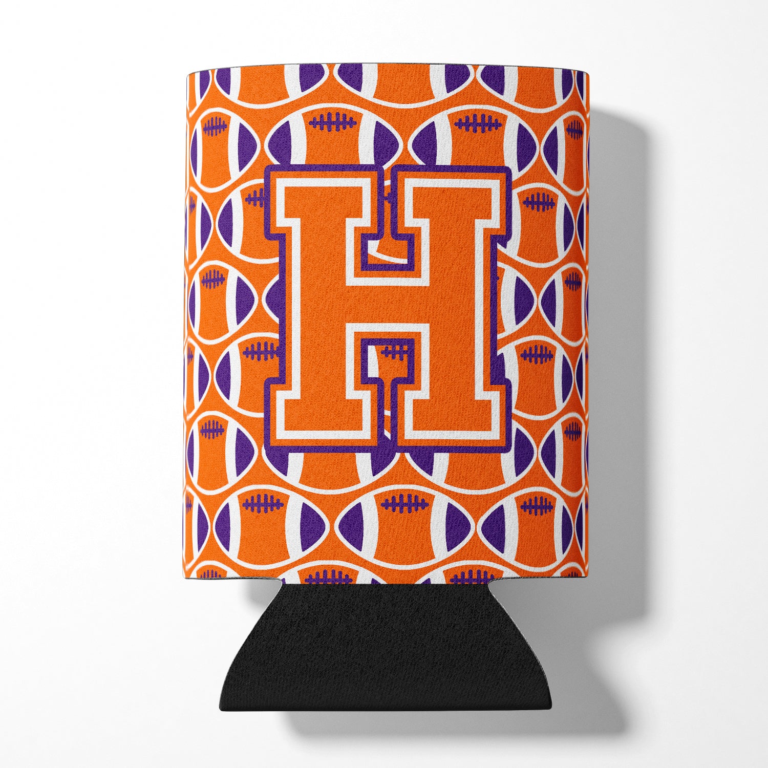 Letter H Football Orange, White and Regalia Can or Bottle Hugger CJ1072-HCC.