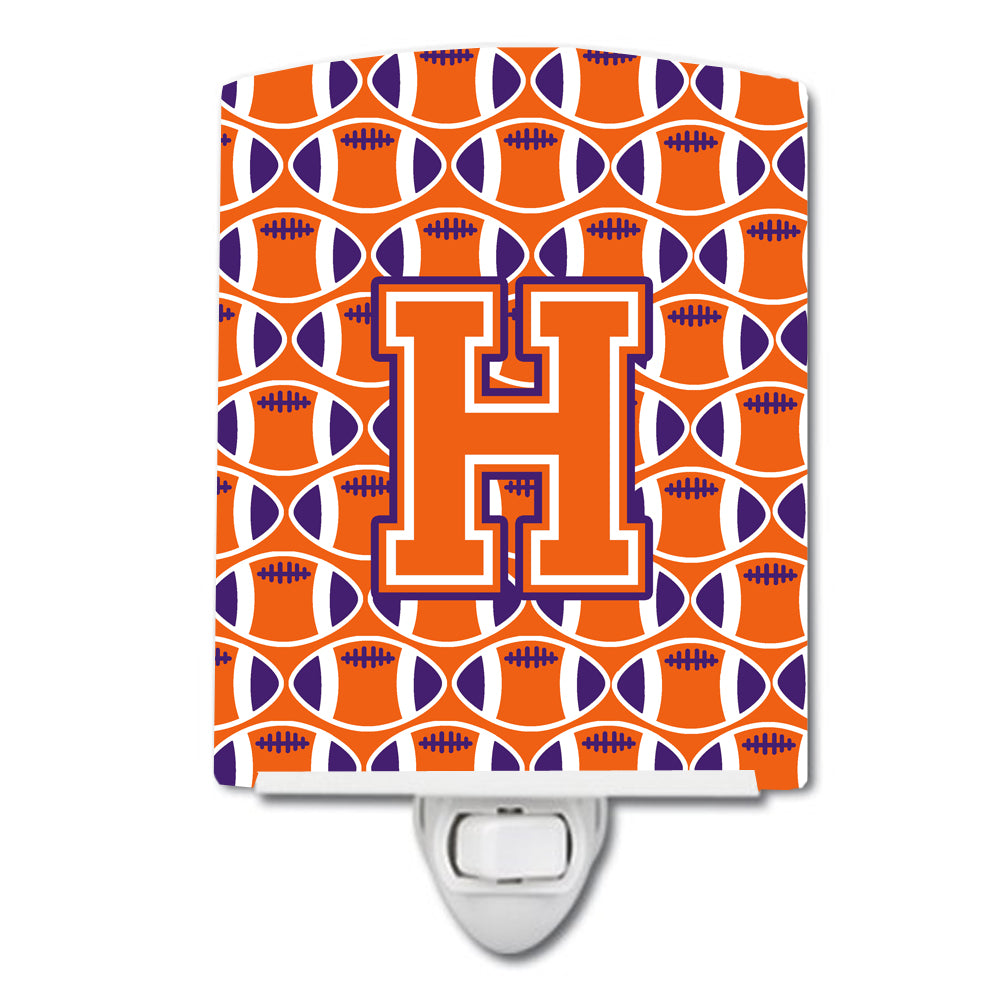 Letter H Football Orange, White and Regalia Ceramic Night Light CJ1072-HCNL - the-store.com