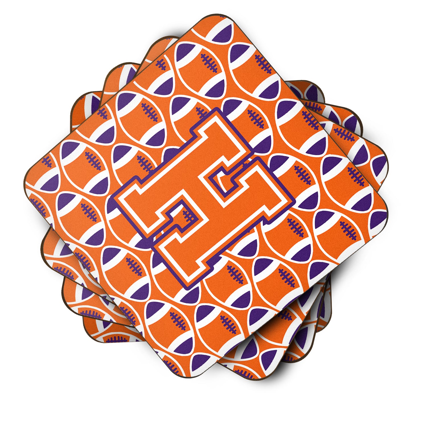 Letter H Football Orange, White and Regalia Foam Coaster Set of 4 CJ1072-HFC - the-store.com