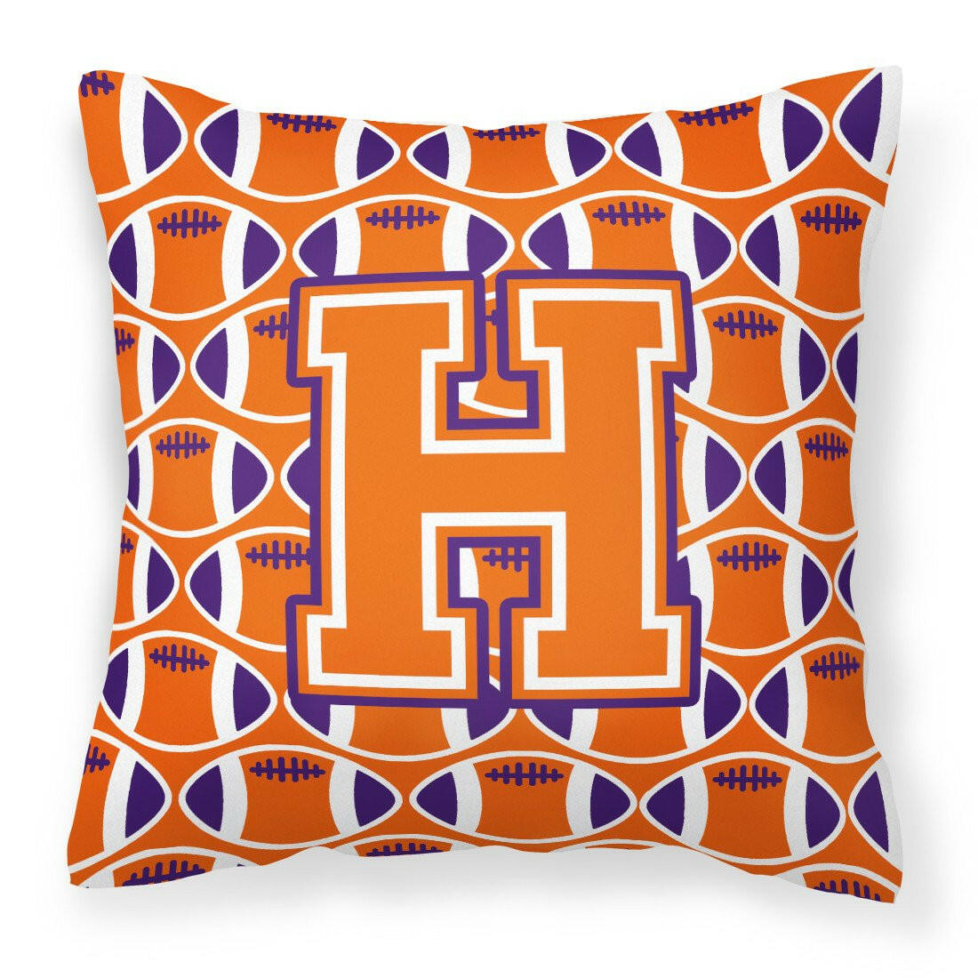 Letter H Football Orange, White and Regalia Fabric Decorative Pillow CJ1072-HPW1414 by Caroline's Treasures