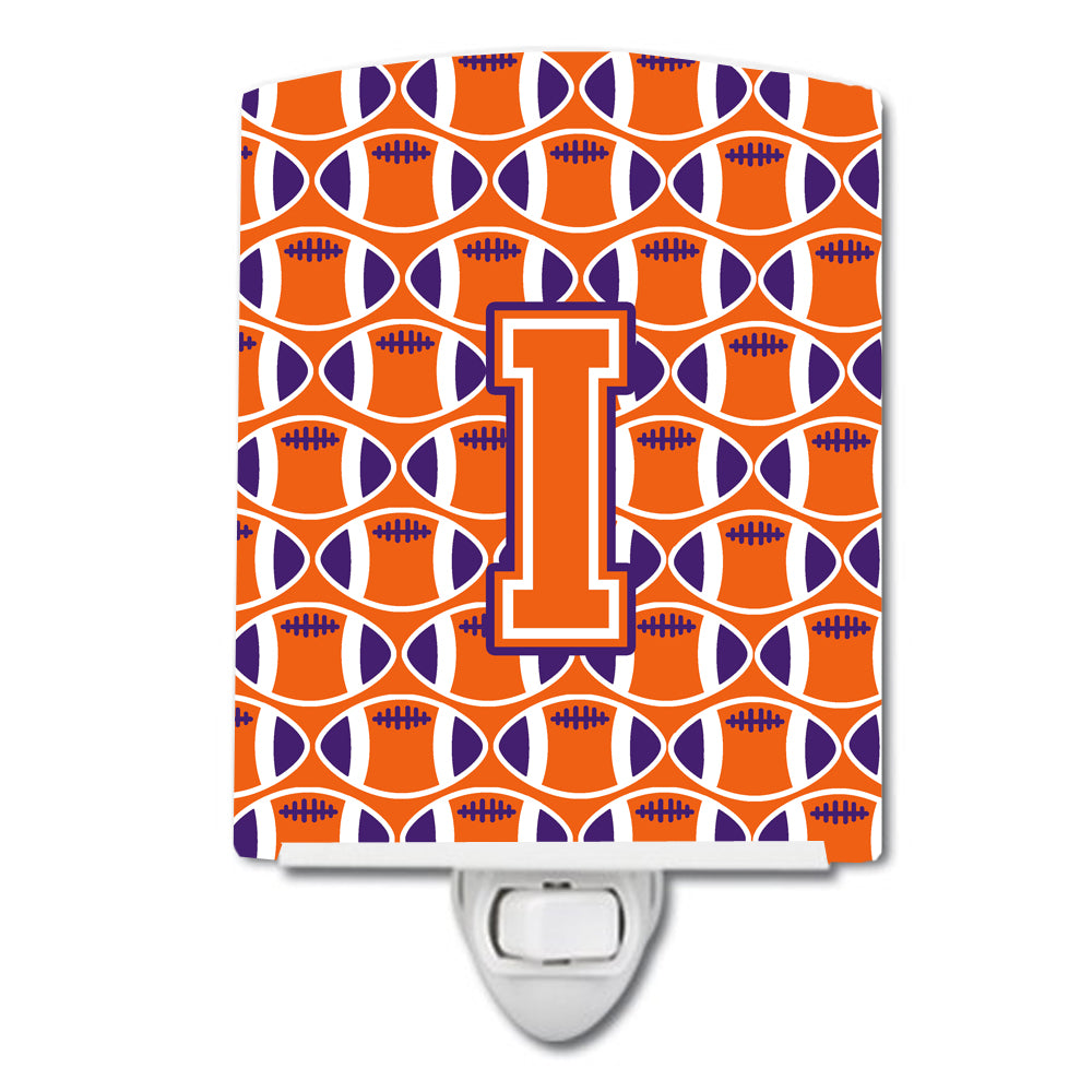 Letter I Football Orange, White and Regalia Ceramic Night Light CJ1072-ICNL - the-store.com