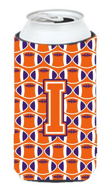 Letter I Football Orange, White and Regalia Tall Boy Beverage Insulator Hugger CJ1072-ITBC by Caroline's Treasures