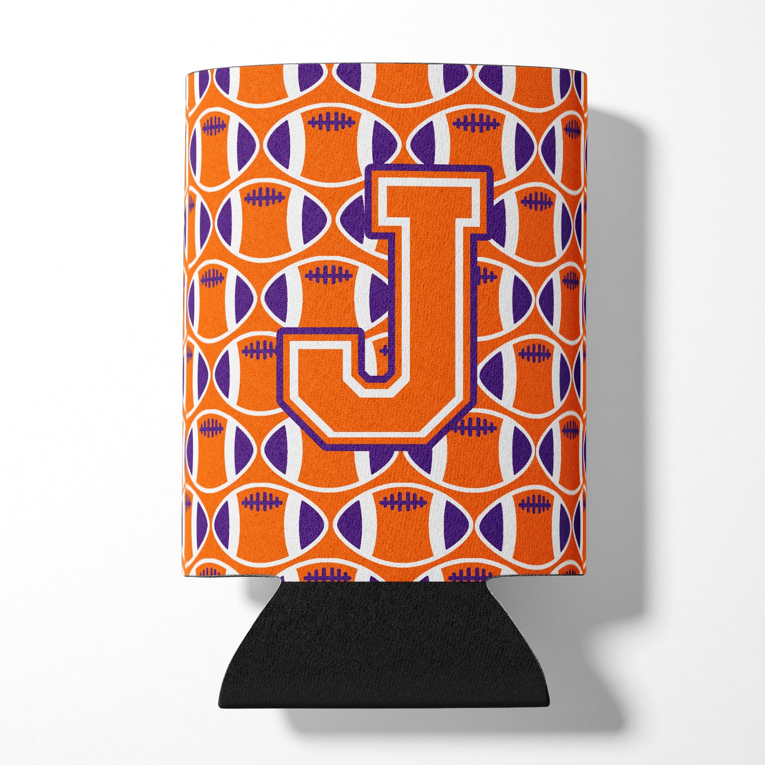 Letter J Football Orange, White and Regalia Can or Bottle Hugger CJ1072-JCC.