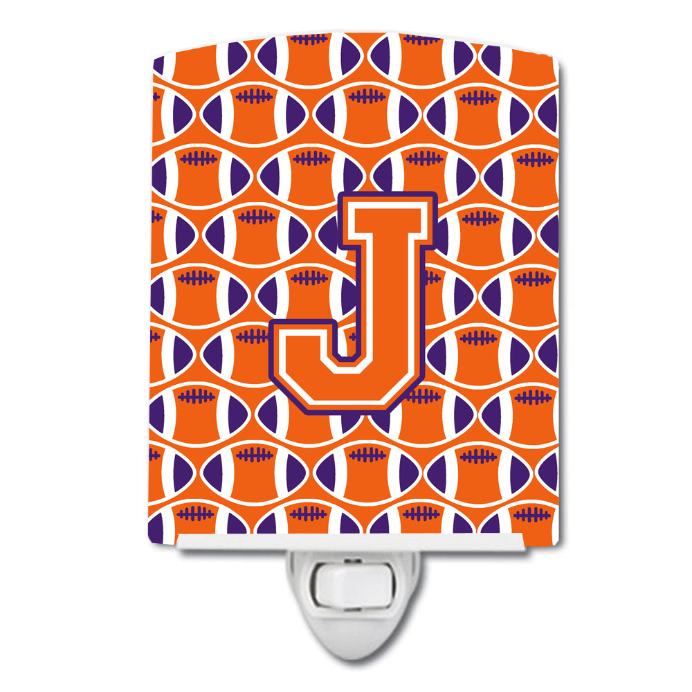 Letter J Football Orange, White and Regalia Ceramic Night Light CJ1072-JCNL - the-store.com