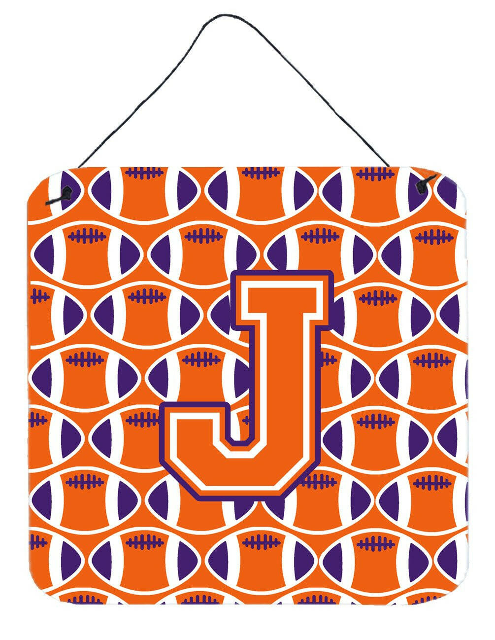 Letter J Football Orange, White and Regalia Wall or Door Hanging Prints CJ1072-JDS66 by Caroline&#39;s Treasures