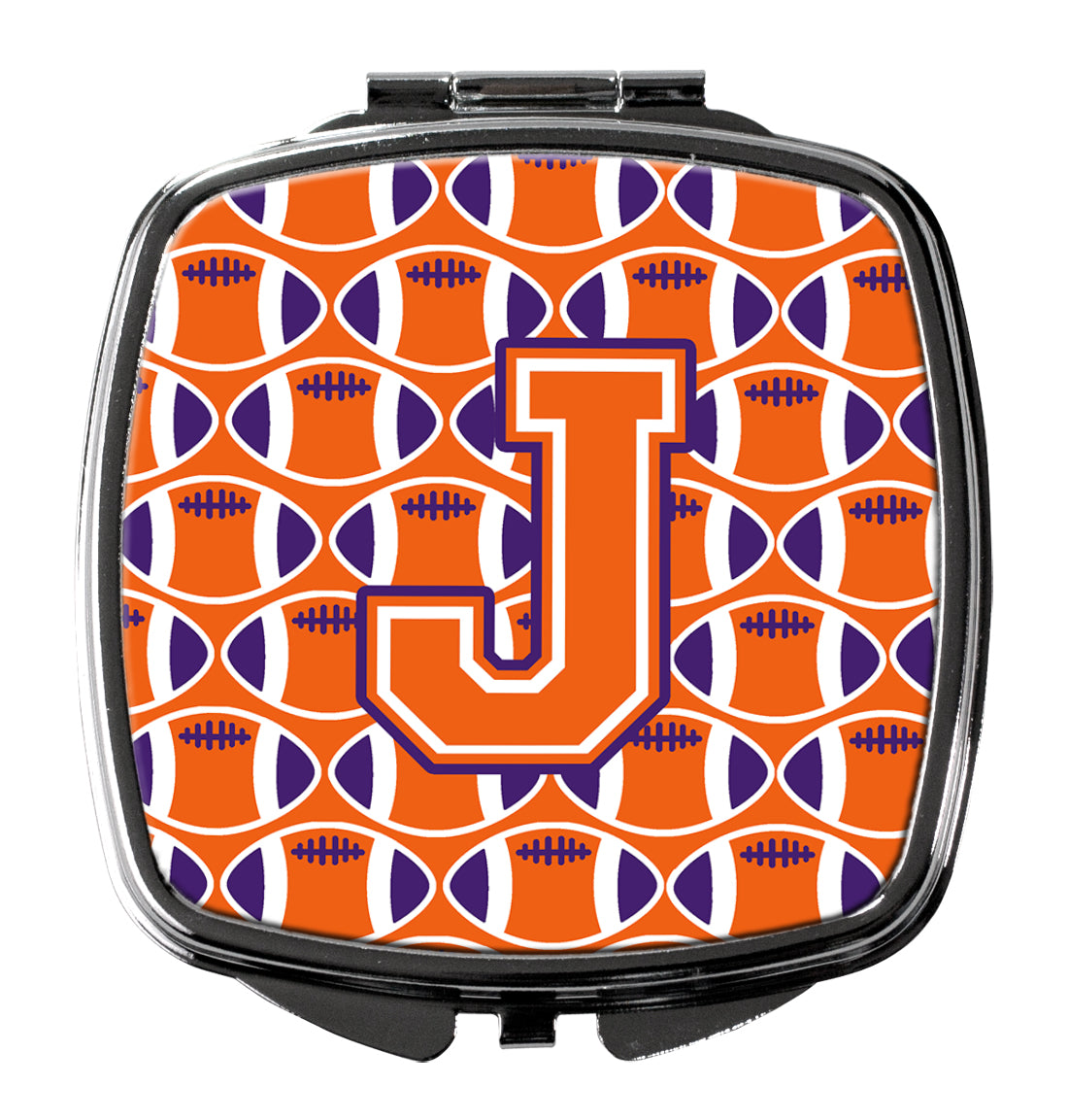 Letter J Football Orange, White and Regalia Compact Mirror CJ1072-JSCM  the-store.com.