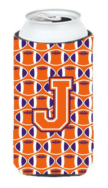 Letter J Football Orange, White and Regalia Tall Boy Beverage Insulator Hugger CJ1072-JTBC by Caroline's Treasures